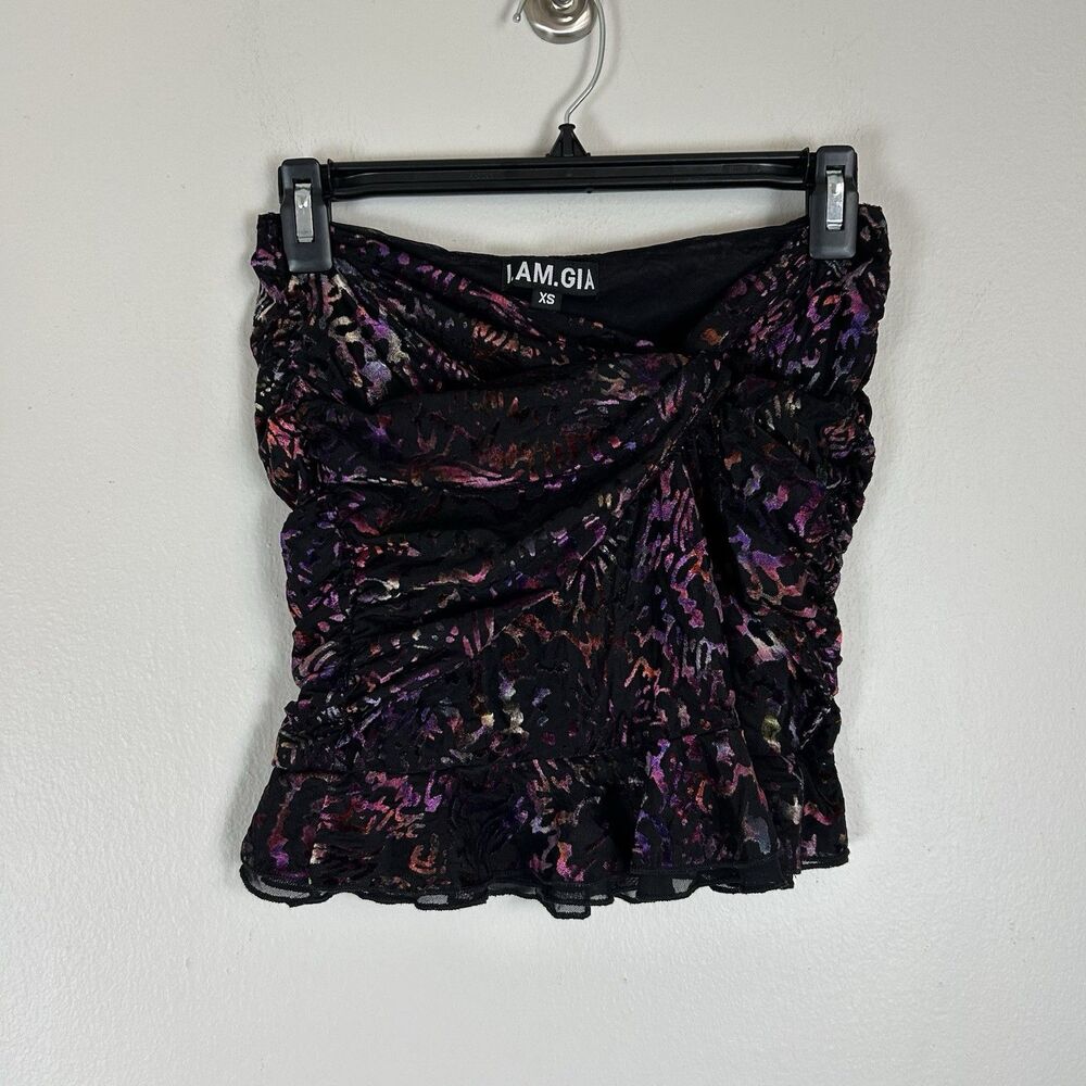 I.AM.GIA Butterfly Micro Mini Skirt Black XS Velvet Y2K Festival Colorful